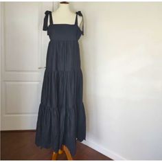 Questions? Leave A Comment Below! Black Cotton Sundress Maxi Dress, Black Cotton Maxi Dress For Vacation, Knot Maxi Dress, Navy Blue Maxi Dress, Long Sundress, Open Back Maxi Dress, Target Dress, Strappy Maxi Dress, Ruched Maxi Dress