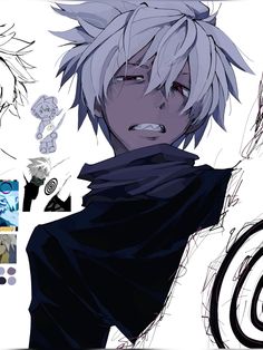 an anime character with white hair and blue eyes