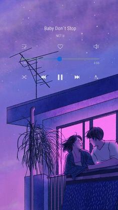 two people sitting on a balcony looking out at the night sky and stars above them