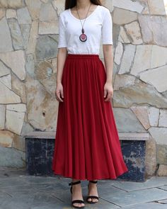 * A beautiful long chiffon skirt, two layers, not sheer at all.* Quality pearl chiffon fabric, soft, breathing and easy care.* A-line shape and elastic waist, it moves very beautifully when you walk.* Support 7 days return to get full refund on item without any reason.* Can custom size and colors, lead time is 6-8 days;* Let us know your usual size in your country and your overall height.* If you have some specific request or special characters such as broad shoulder, long arms, long waist, etc Elegant Full Skirt Maxi Dress With Lined Skirt, Elegant Flowy Maxi Dress With Flared Skirt, Modest Tiered Maxi Skirt For Summer, Long Chiffon Skirt With Elastic Waistband, Flowy Long Dress With Lined Skirt, Voluminous Long Chiffon Skirt, Solid Color Flowy Dress With Lined Skirt, Summer Chiffon Maxi Skirt With Elastic Waistband, Modest Lined Skirt