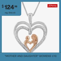 Features: Mom Jewelry, Quick ShipDiamond Clarity: I3Jewelry Closure: Spring Ring ClaspSetting: ProngShape: HeartStone Cut: RoundDiamond Color: I-JMetal Color: Two ToneChain Length: 18 InchPendant Length: 23mmPendant Width: 18.7mmRounded Carat Weight: 1/10 Ct. T.w.Chain Construction: BoxCare: Wipe CleanStone Type: 41 Natural DiamondAuthenticity: Natural DiamondBirthstone: April BirthstoneMetal: 14k Rose Gold Over Silver, Sterling SilverNecklace Type: Pendant NecklacesCountry of Origin: Imported