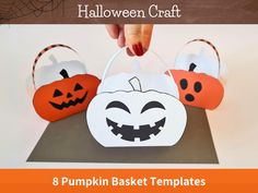 paper pumpkin basket templates for halloween crafting with text that reads, 8 pumpkin basket templates