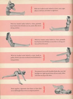 a woman doing yoga poses with the instructions for her body and arms in different positions