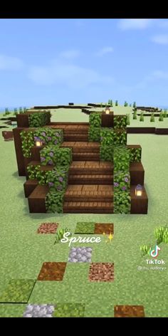 Minecraft Steps Ideas, Outdoor Staircase Minecraft, Cottagecore Minecraft Mine Entrance, Pathways In Minecraft, Cute Minecraft Stairs Outside, Minecraft Stone Staircase, Exterior Design Minecraft, Front Yard Minecraft, Minecraft Stairway Up Mountain