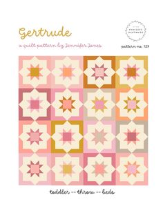 an image of a quilt pattern with the words gerude written in gold and pink