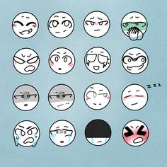 a bunch of different emoticions that are on a blue background with the same expression