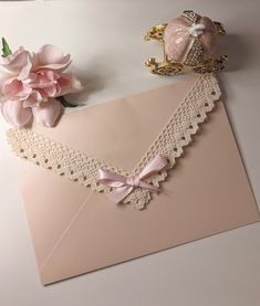 ♡ Show how much you care about them with words from your heart. These lacy envelopes are perfect for love letters, thank you cards, invitations, and more. ♡ ♡ Envelopes fit 5x7 cards or smaller. ♡ ♡ Envelopes are blush pink with a pink bow. White envelopes are also available in my shop! ♡ About You Aesthetic, Cards For Bride To Be, Pink Card Ideas, Coquette Envelope, Aesthetic Thank You Cards, Letter Envelope Aesthetic, Cute Envelope Ideas, Thank You Gift, Unique Cards Handmade