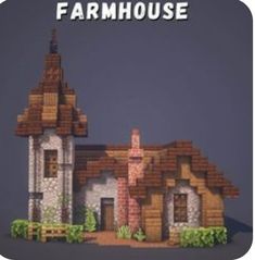 a small house made out of bricks with the words farmhouse on it's side