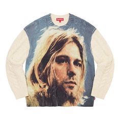 Supreme Kurt Cobain Sweater 'Beige Teal' SUP-SS23-247 Kurt Cobain Sweater, Supreme Sweater, White Jumper, Beaded Sweater, Men's Sweaters, Cable Knit Jumper, Onitsuka Tiger, Hot Sneakers, White Brand