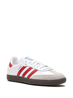 Adidas Samba OG "White/Red" Sneakers - Farfetch Red Adidas Sneakers With Round Toe, Adidas Red Three Stripes Sneakers, Red High-top Sneakers With Three Stripes, White High-top Lace-up Sneakers With Three Stripes, White High-top Sneakers With Three Stripes Branding, White Lace-up High-top Sneakers With Three Stripes, White Lace-up Sneakers With Three Stripes, White Adidas Sneakers With Three Stripes, White Low-top Sneakers With Three Stripes