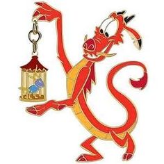 a red and yellow dragon holding a bird in a cage with a light on it