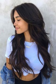 Tuns Bob Lung, Layered Hairstyles, Long Dark Hair, Makijaż Smokey Eye, Beautiful Hairstyles, Shag Haircut, Long Black Hair