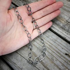 Sterling Silver Chain Sterling Silver Chain Heavy Sterling Silver Chain Wild Prairie Silver Heavy Oval Link Chain. Oval links measure 11x8.5mm. Your choice of length, style, and finish. Chain shown is 22 inches long. Chain length can be any length per your request. Please leave me a message in the message box at checkout. This chain looks great on men or women who like a bold look. Handmade with love in rural Wisconsin by Wild Prairie Silver Follow Us: Instagram: https://www.instagram.com/wildpr Silver Earrings Handmade, Metal Chain Link, Message Box, Long Chain, Handmade Sterling Silver, Sterling Silver Chain, Link Chain, Jewelry Ideas, Wire Jewelry