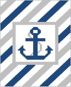 an anchor on a blue and white striped background