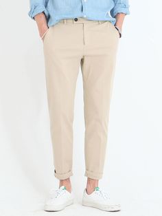 Editor's NotesCP 306 Washed Tapered Fit Cotton Pants Beige from HALBKREIS is a tapered-fit pants product made with stretchy fabric of a suitable thickness for spring and autumn.- Tapered fit- Button detail- Pocket details- High quality stitchesMeasurements (in.)- S / M / L / XL- Length: 37.0 / 37.4 / 37.7 / 38.1 in.- Waist: 15.3 / 16.3 / 17.3 / 18.3 in.- Thigh: 12.0 / 12.4 / 12.7 / 13.1 in.- Crotch: 9.8 / 10.2 / 10.6 / 11.0 in.- Hem: 6.2 / 6.5 / 6.7 / 7.0 in.*Model InformationModel1- Height: 5'8 Weight: 138.8 lbs. Size: SModel2- Height: 6'0 Weight: 147.7 lbs. Size: MModel3- Height: 5'9 Weight: 158.7 lbs. Size: MModel4- Height: 6'0 Weight: 136.6 lbs. Size: MComposition & Care- 97% Cotton, 3% Polyurethane- Dry Clean OnlyDesigner- by HALBKREIS Spring Slim Fit Elastane Dress Pants, Stretch Pants With Straight Hem For Summer, Slim Fit Dress Pants For Spring, Summer Tapered Leg Elastane Pants, Spring Business Casual Slim Fit Bottoms, Summer Stretch Tapered Leg Pants, Beige Slim Fit Straight Pants, Khaki Dress Pants For Spring, Summer Stretch Chinos For Business Casual