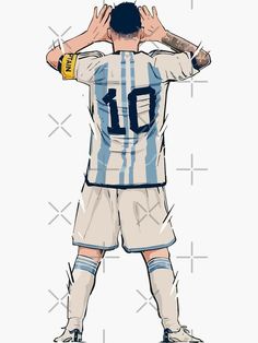 a drawing of a soccer player with his hands on his head