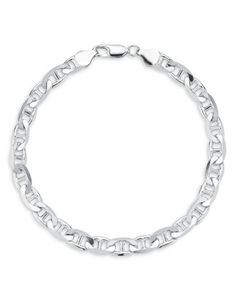 Milanesi And Co Sterling Silver 7mm Mariner Link Chain Bracelet White Gold Sterling Silver Chain Link Bracelet, Luxury Polished Silver Link Chain Bracelet, Hallmarked Sterling Silver Link Bracelet, Nickel-free Sterling Silver Link Bracelet, Nickel-free Sterling Silver Chain Link Bracelet, Link Chain Bracelet, Silver Chain Bracelet, Link Chain, Silver Bracelets