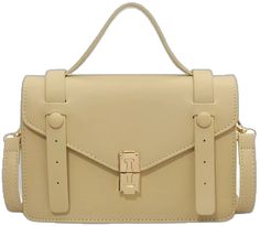 Rectangular Solid Color Shoulder Bag For Office, Square Solid Color Office Bags, Chic Beige Flap Shoulder Bag, Beige Square Satchel With Hasp Closure, Beige Rectangular Satchel With Hasp Closure, Rectangular Beige Satchel With Hasp Closure, Chic Solid Color Satchel, Solid Color Beige Crossbody Bag, Square Solid Color Shoulder Bag For Office