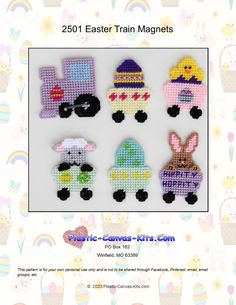 an easter bunny, rabbit and chick cross stitched together in the shape of magnets