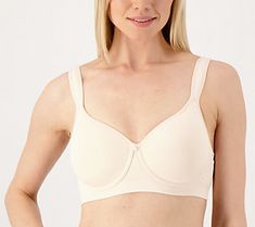 Why stop at T-shirts? With a smooth jacquard lace band and stretchy foam cups that help contour (without adding a cup size), this full-coverage underwire bra is fit to flatter under sleek tanks, sweater sets, and shifts, too! From the Breezies® Intimates Collection. Full Coverage Fitted Top With Soft Touch, Fitted Full Coverage Top With Soft Touch, Fitted Tops With Soft Touch, Fitted Nursing Bra With Built-in Cups, Fitted Full Coverage Nursing Bra With Built-in Cups, Sweater Sets, Lace Bands, Foam Cups, T Shirt Bra