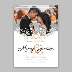 save the date card with an image of a couple kissing in front of a white background