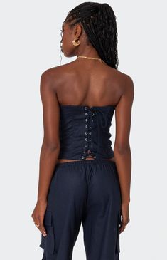 Online only! This showstopping corset from Edikted is great to throw on for a day event or dress up for a night out. Whether you pair it with its matching pants or leave it on its own, it will have you looking snatched wherever you go.


	Corset
	Strapless fit
	Boned bodice
	Lace up back
	Linen look fabric
	Matching set
	Linen, Cotton
	Model wears size S
	Model height is 5'9
	Item care: Machine wash at maximum 30C, do not bleach, do not tumble dry, iron at a maximum of 110C, do not dry clean. Visionary Fashion, Swimwear Dress, Corset Top, Matching Sets, Tee Shop, S Models, Set Dress, Bodice, Night Out