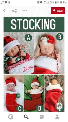 the christmas stocking alphabet is shown with pictures of babys in santa's hats