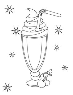 an ice cream sundae with cherries and stars in the background coloring page for kids