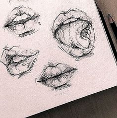 a pencil drawing of different lips and mouth shapes on a piece of paper with a pen