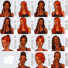 a woman with red hair is shown in many different poses and sizes, including her face