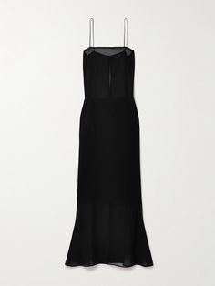 Jacquemus' 'Brezza' gown is alluring and elegant. Designed in a figure-skimming column silhouette, it's made from semi-sheer crepe that's partially lined through the skirt for coverage and has a floor-sweeping hem complete with a back split, so you can move with ease. Underpin yours with a bralette. Sleek Evening Dress With Sheer Details, Sleek Sheer Dress For Evening, Formal Sheer Floor-length Gown, Sheer Floor-length Formal Gown, Luxury Sheer Evening Gown, Chic Gown With Sheer Fitted Bodice, Sheer Maxi Length Gown With Fitted Bodice, Luxury Sheer Floor-length Evening Dress, Sheer Silk Evening Dress For Cocktails