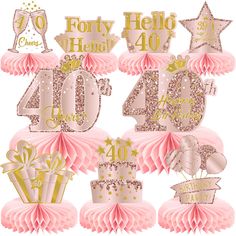 pink and gold fortyth birthday decorations