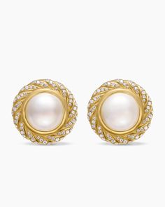 David Yurman Earrings, Pinky Rings, Yellow Pearl, Pearl And Diamond Earrings, Diamond Gift, Button Earrings, Jewelry Brand, Diamond Drops, Freshwater Cultured Pearls