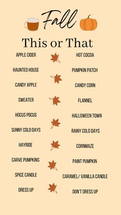 the fall drink list is shown in this image