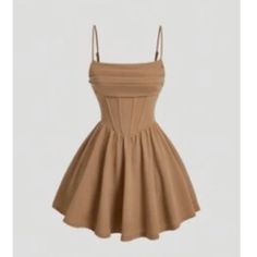 Never Worn Beautiful Tight Waste Dress Perfect For Cute Picnics Or Lunch Date Light Brown Hoco Dress, Mid Thigh Dresses, Dresses For 11-12, Cute Dresses For Teens Aesthetic, Cute Shien Fits, Middle School Dresses, 8th Grade Dance Dresses Middle School, Cute Picnics, Cute Clothes Ideas