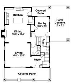 the floor plan for this cottage home shows the living area and kitchen, as well as the