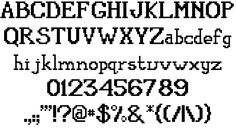 an old fashioned font with the letters and numbers in pixel style, it is black and white