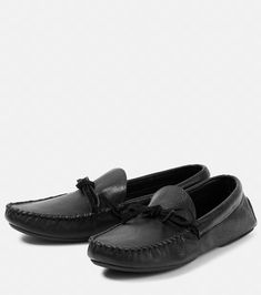 Lucca leather moccasins in black - The Row | Mytheresa Classic Lace-up Moccasins For Formal Wear, Plain Toe Swift Leather Moccasins With Textured Sole, Leather Lace-up Loafers With Stitched Sole, Formal Lace-up Moccasins With Leather Sole, Lace-up Leather Loafers With Leather Sole, Leather Lace-up Loafers With Leather Sole, Formal Lace-up Leather Moccasins, Plain Toe Moccasins With Textured Sole For Driving, Formal Leather Lace-up Moccasins