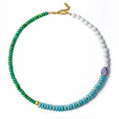 This necklace promises to ignite a sense of boldness and uniqueness within you, resonating with your inner power and evoking feelings of confidence and self-assurance. Embrace the unexpected allure of its design as it celebrates your individuality and empowers you to shine brightly in every moment. 19" Total Length + 1.5" Adjustable Extension Blue Turquoise 2mm x 10mm, From Tibet Green Turquoise 4mm x 6mm, From Tibet Lapis Lazuli 11mm x 15mm, Afghanitan Volcanic Beads 8mm, From Utah US 22K Gold Luxury Turquoise Gemstone Beads Necklace, Luxury Turquoise Single Strand Jewelry, Fusion Style Turquoise Round Bead Jewelry, Fusion Style Turquoise Round Beads Jewelry, Turquoise Natural Stones Fusion Necklaces, Unique Turquoise Necklace With Gemstone Accents, Turquoise Fusion Jewelry With Gemstone Beads, Fusion Style Turquoise Jewelry With Gemstone Beads, Almond Blossoms