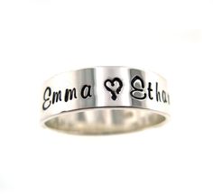 "Personalized Handstamped Ring is perfect gift for Valentine's Day, Mother's Day, Birthdays, Christmas! d e t a i l s ♥.925 marked (on the inside part of the ring) genuine sterling silver ♥ High Quality, high polished finish. ♥ This ring comes in sizes 5-13 ♥ Width is about 6mm wide. ♥ Character Limit: 18 characters including spaces/ hearts (may be able to fit more characters with larger rings *size 8 and over) ♥ ♥ ♥ ♥ ♥ ♥ ♥ ♥ ♥ ♥ ♥ ♥ ♥ ♥ ♥ ♥ ♥ ♥ ♥ ♥ ♥ ♥ ♥ ♥ ♥ ♥ ♥ ♥ ♥ Upon checkout, please inclu Silver Hand Stamped Rings For Mother's Day, Sterling Silver Engraved Ring With Hallmarks As Gift, Personalized Engraved Silver Ring For Valentine's Day, Silver Engraved Promise Ring With Hallmarks, Stamped Round Band Ring For Anniversary, Silver Hand Stamped Rings For Anniversary, Hand Stamped Silver Rings For Anniversary, Silver Engraved Ring With Hallmarks For Anniversary, Silver Rings With Hallmarks For Valentine's Day