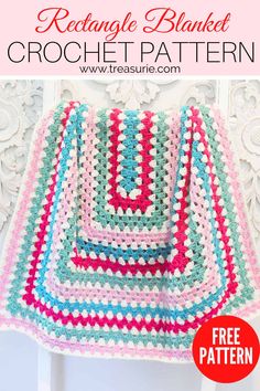 a crocheted afghan is shown with the text, rectangle blanket crochet pattern