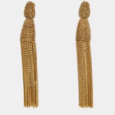 Classic Oscar De La Renta Gold Clip Chain Tassel Earrings. Gorgeous Statement Piece! Approximately 5 Inch Drop. No Signs Of Wear! Luxury Evening Jewelry With Tassels, Formal Dangle Tassel Earrings, Elegant Gold Tassel Earrings For Formal Occasions, Elegant Gold Tassel Earrings For Formal Events, Elegant Yellow Gold Earrings With Tassels, Luxury Latkans Earrings For Formal Occasions, Elegant Fringe Earrings, Elegant Evening Earrings With Fringe, Elegant Fringe Earrings For Evening