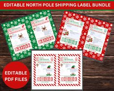 editable north pole shipping label bundle with christmas themed labels and matching envelopes for print