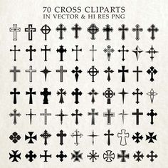 cross cliparts in black and white with different crosses on the bottom, one for each