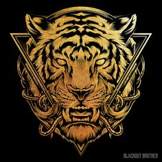 an image of a tiger with two swords on it's head and the words blackout brother