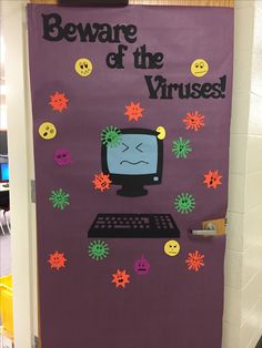 a door decorated with an image of a computer monitor