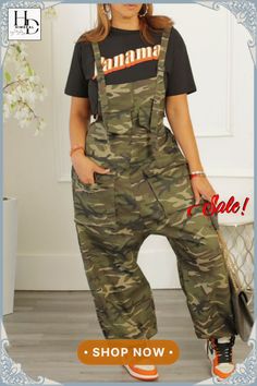 Army Green Casual Camouflage Print Backless Spaghetti Strap Regular Jumpsuits Harem Jumpsuits, Designer Jumpsuits, Chic Type, Camouflage Print, Plus Size Jumpsuit, Tall Girl, Printed Jumpsuit, Overalls Women, Strap Dress