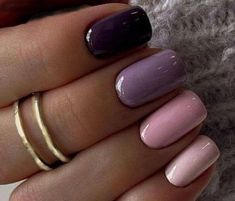 Combination Nails Color, Nails Violet, Purple Ombre Nails, Boho Nails, Squoval Nails, Sassy Nails, Fall Gel Nails, Rainbow Nails, Pink Acrylic Nails