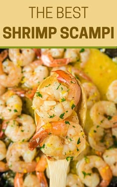 shrimp scamps in a skillet with lemon and parsley