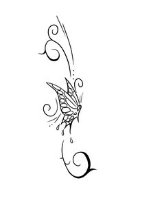 a black and white drawing of a butterfly with swirls on it's wings